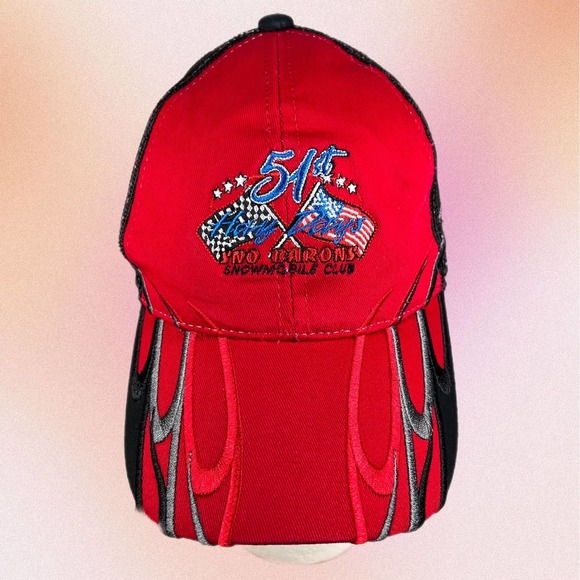 Unbranded Other - Racing Trucker Embroidered Baseball Cap Hat Red Black Flames Streetwear Vintage